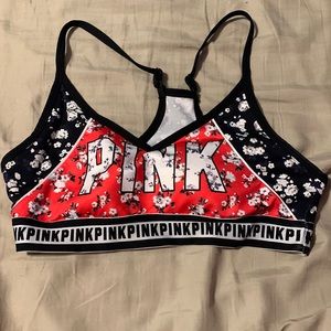 VS PINK sports bra red/black with flowers medium